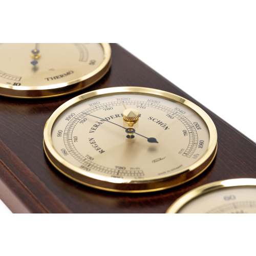 Stylish Fischer Barometer Weatherstation - Mahogany & Brass -  Barometers&Clocks