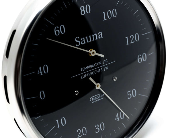 Sauna -Black - Thermometer & Hygrometer 160mm - Barometers&Clocks